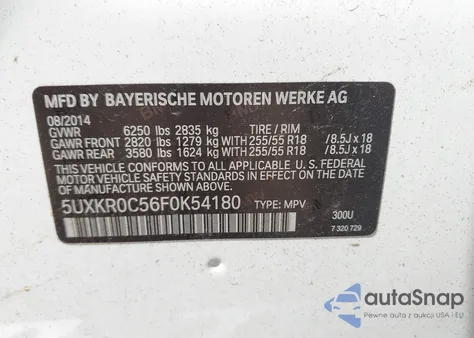 2015 BMW X5 xDrive35I from USA, damaged, VIN 5UXKR0C56F0K54180